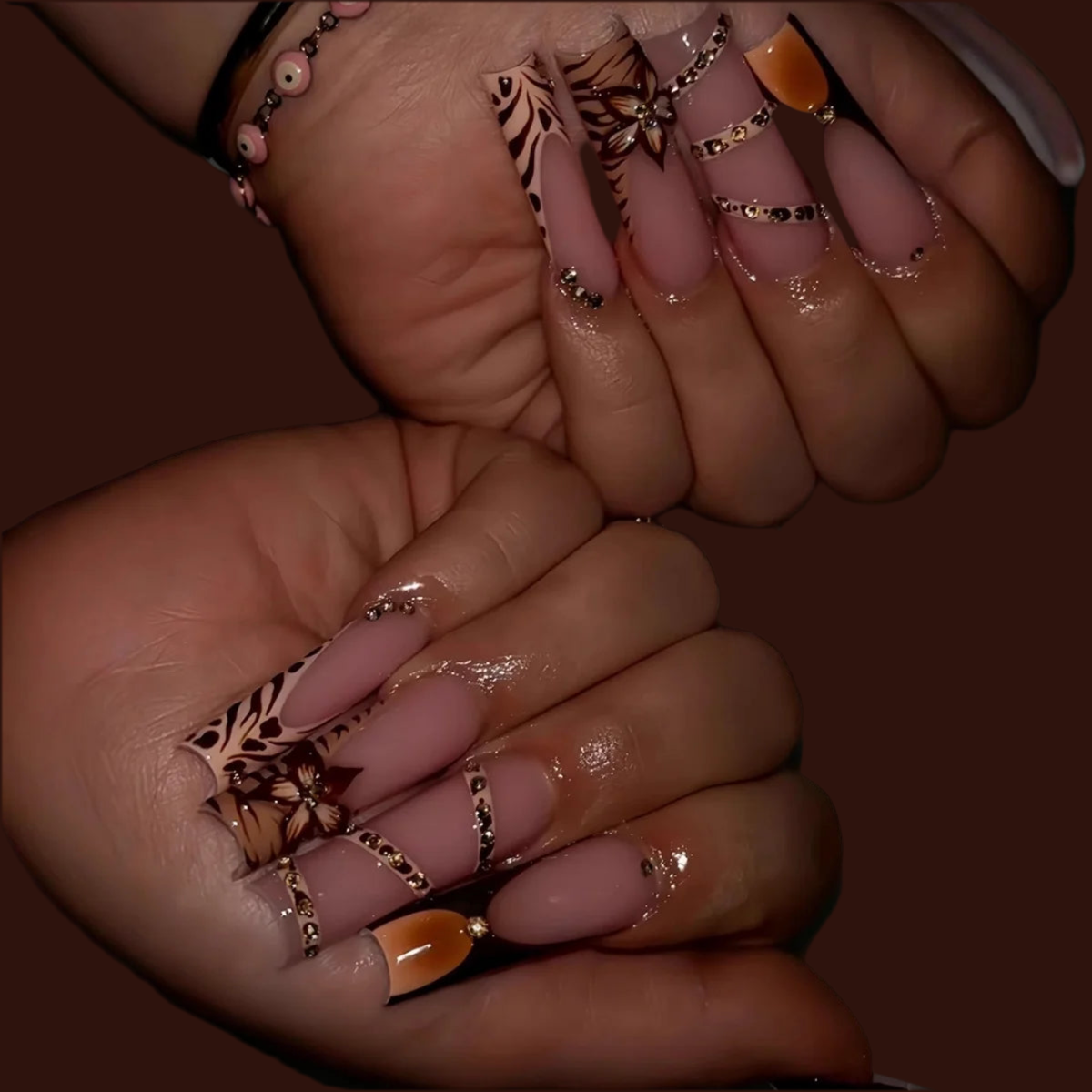 24pcs Long Square False Nails Sets Finished White French Pearl Bow Design Fake Nail Art Nude Pink Press on Nails Tips Manicure