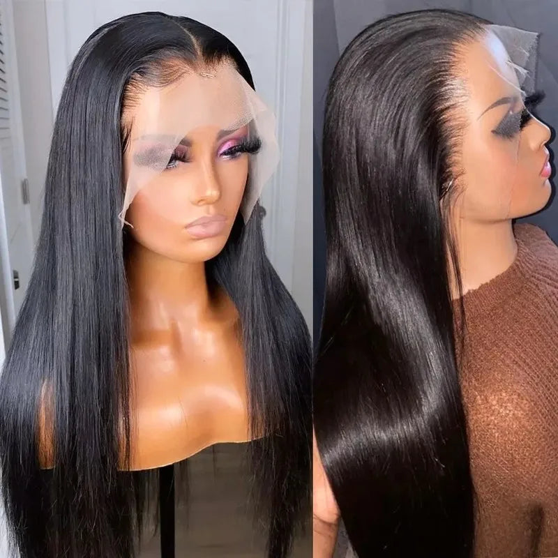 13x4 straight lace frontal wig, HD transparent lace, Indian Remy human hair, natural look.