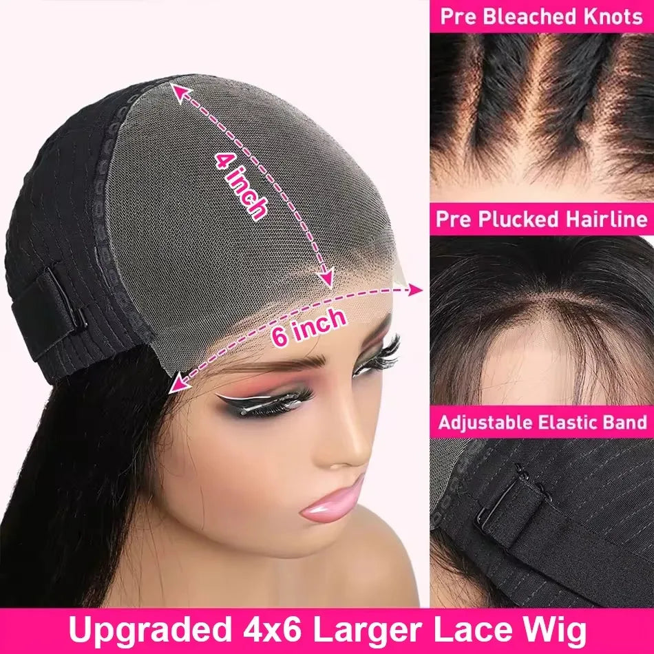 6x4 Transparent Lace 180 Density Bleached Knots Pre-Plucked for Women Body Wave Human Hair Wig Lace Front