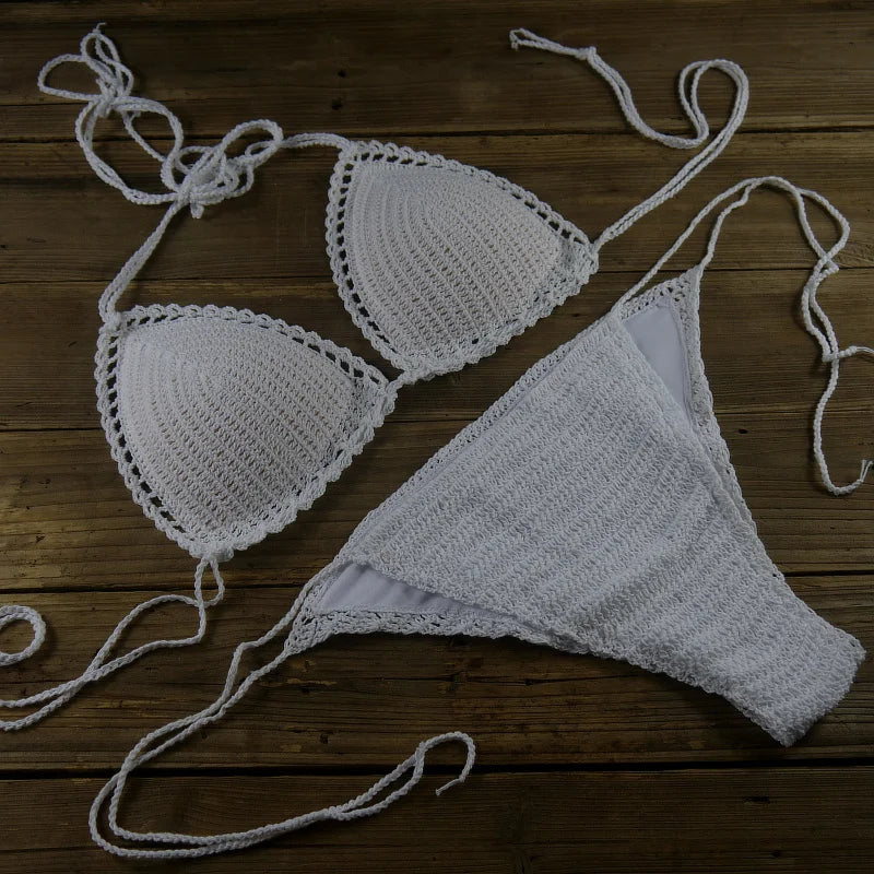13 Color Women's Swimwear Push up Swimsuit Handmade Crochet Bikini Sets Lining Swim Trunks