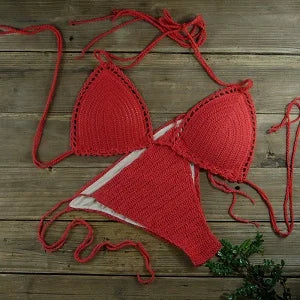 13 Color Women's Swimwear Push up Swimsuit Handmade Crochet Bikini Sets Lining Swim Trunks
