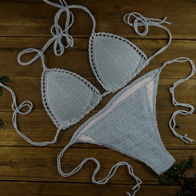 13 Color Women's Swimwear Push up Swimsuit Handmade Crochet Bikini Sets Lining Swim Trunks