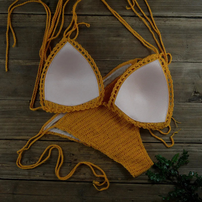 13 Color Women's Swimwear Push up Swimsuit Handmade Crochet Bikini Sets Lining Swim Trunks
