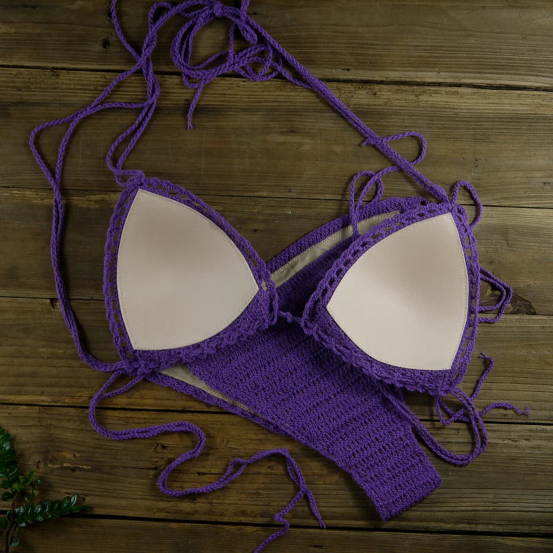 13 Color Women's Swimwear Push up Swimsuit Handmade Crochet Bikini Sets Lining Swim Trunks