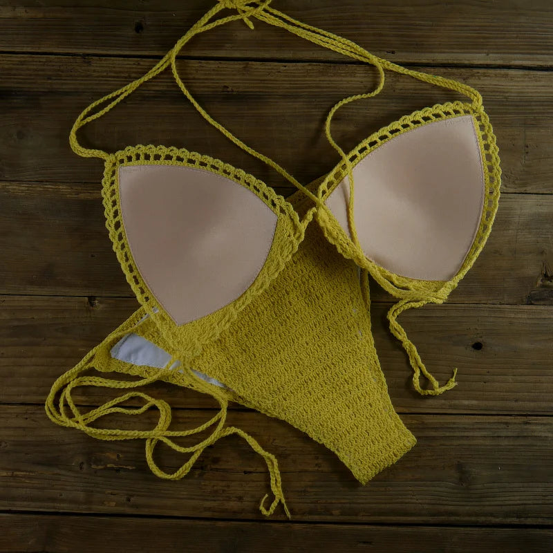 13 Color Women's Swimwear Push up Swimsuit Handmade Crochet Bikini Sets Lining Swim Trunks