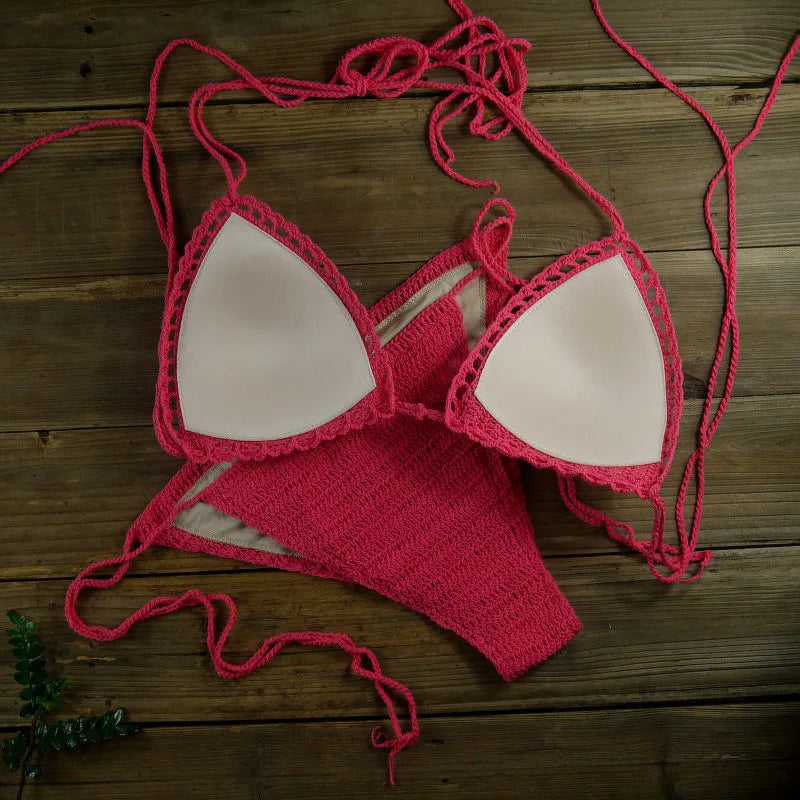 13 Color Women's Swimwear Push up Swimsuit Handmade Crochet Bikini Sets Lining Swim Trunks