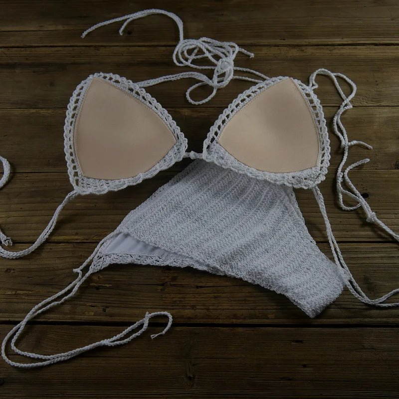 13 Color Women's Swimwear Push up Swimsuit Handmade Crochet Bikini Sets Lining Swim Trunks