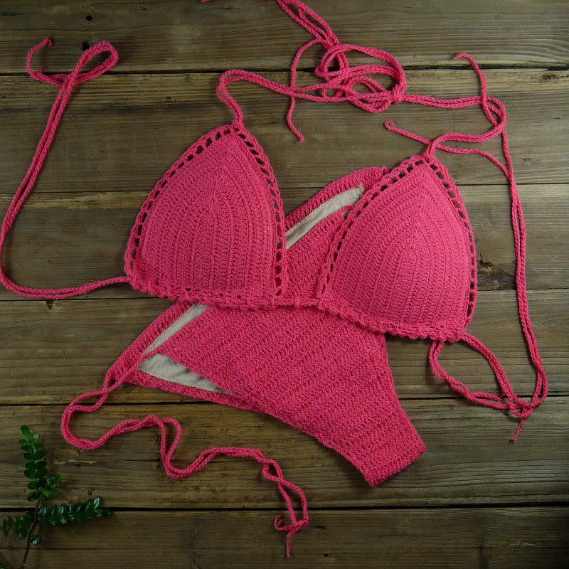 13 Color Women's Swimwear Push up Swimsuit Handmade Crochet Bikini Sets Lining Swim Trunks