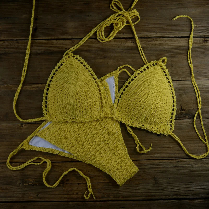 13 Color Women's Swimwear Push up Swimsuit Handmade Crochet Bikini Sets Lining Swim Trunks