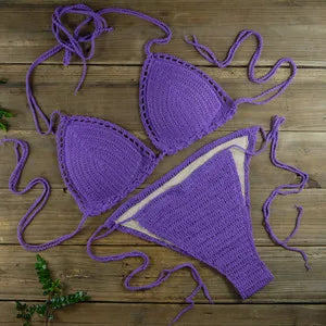 13 Color Women's Swimwear Push up Swimsuit Handmade Crochet Bikini Sets Lining Swim Trunks