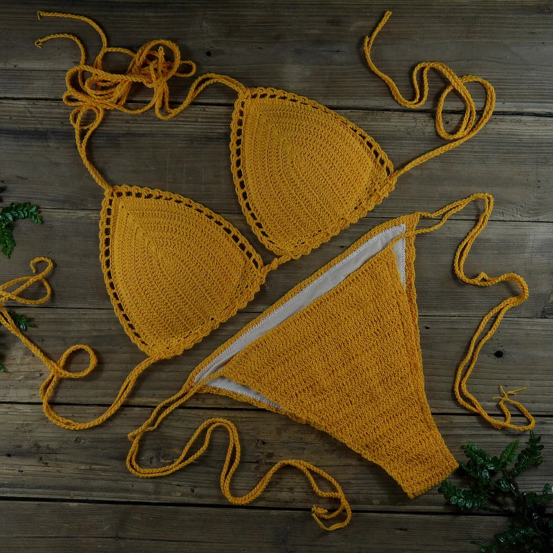 13 Color Women's Swimwear Push up Swimsuit Handmade Crochet Bikini Sets Lining Swim Trunks