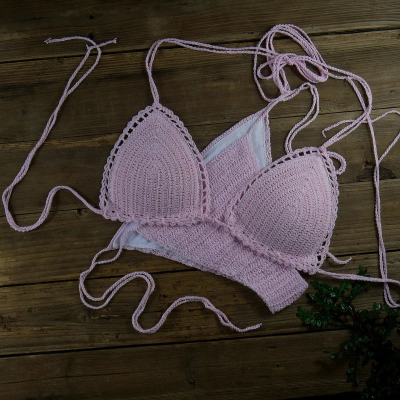 13 Color Women's Swimwear Push up Swimsuit Handmade Crochet Bikini Sets Lining Swim Trunks