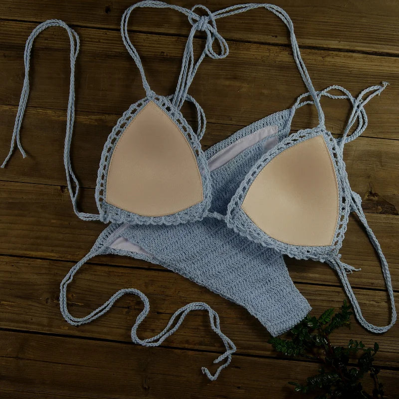 13 Color Women's Swimwear Push up Swimsuit Handmade Crochet Bikini Sets Lining Swim Trunks