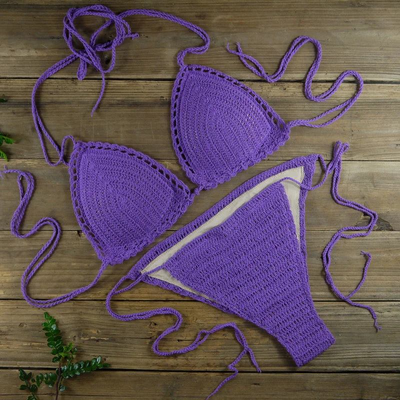 13 Color Women's Swimwear Push up Swimsuit Handmade Crochet Bikini Sets Lining Swim Trunks