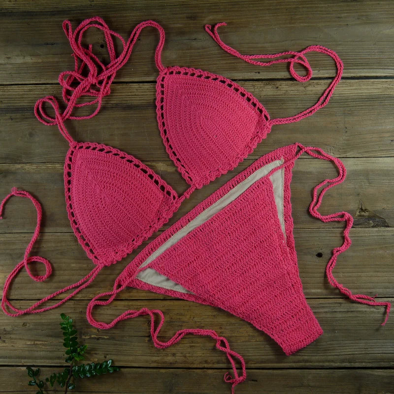 13 Color Women's Swimwear Push up Swimsuit Handmade Crochet Bikini Sets Lining Swim Trunks