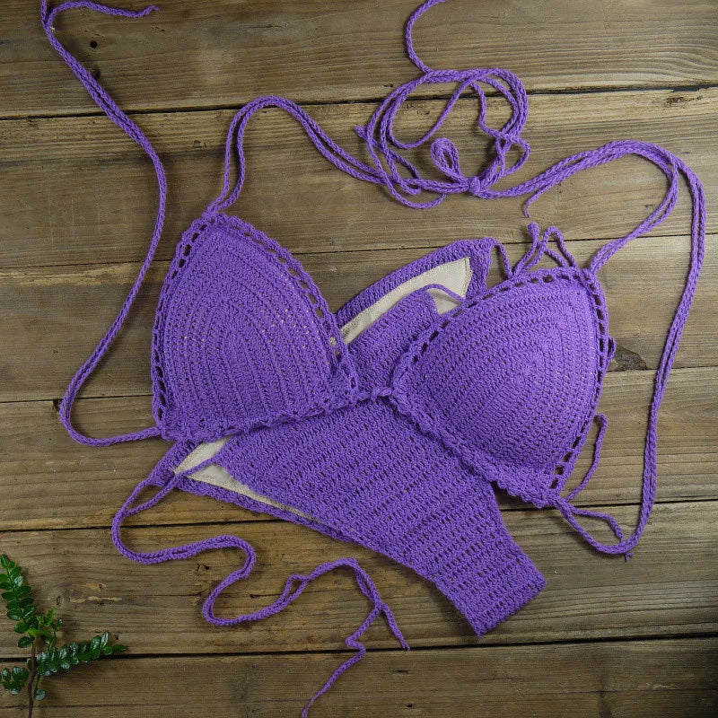 13 Color Women's Swimwear Push up Swimsuit Handmade Crochet Bikini Sets Lining Swim Trunks