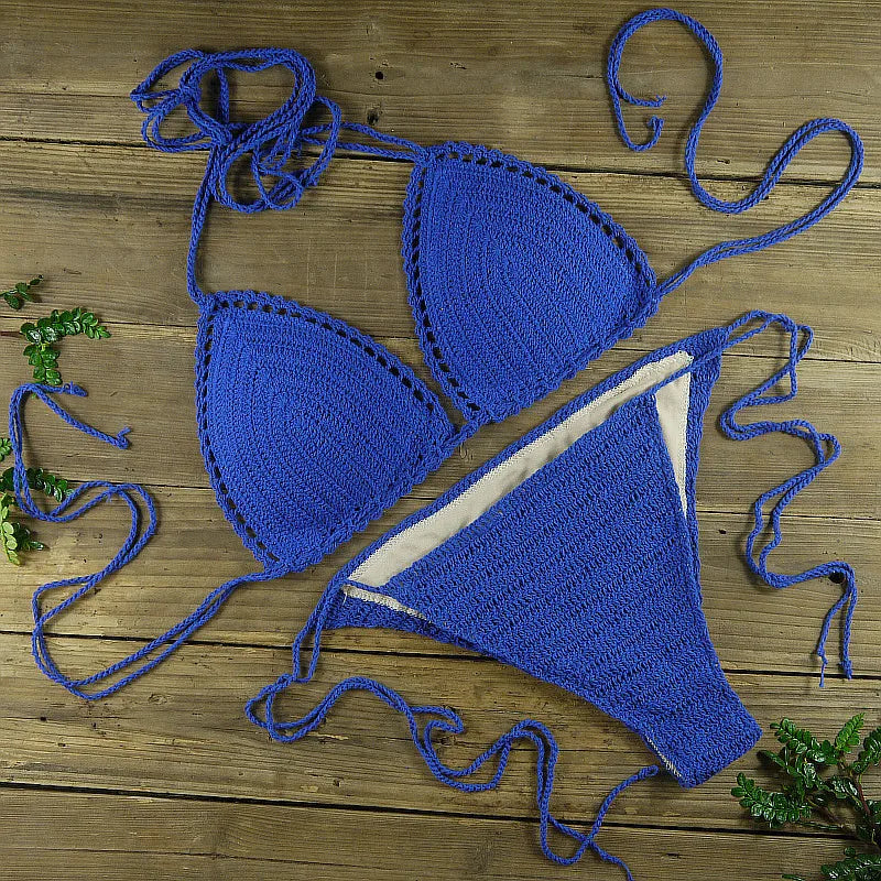13 Color Women's Swimwear Push up Swimsuit Handmade Crochet Bikini Sets Lining Swim Trunks