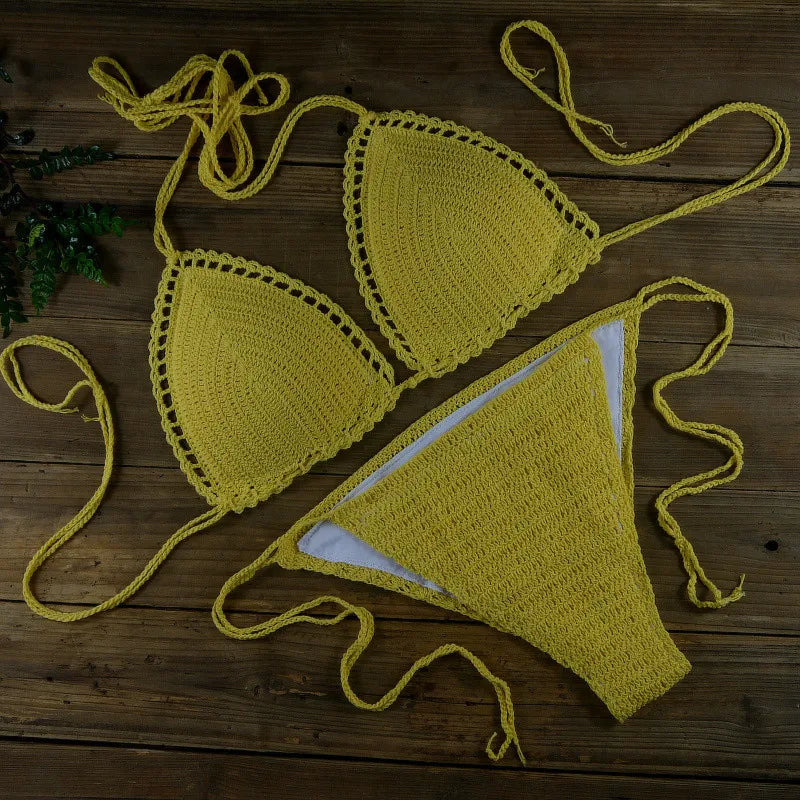 13 Color Women's Swimwear Push up Swimsuit Handmade Crochet Bikini Sets Lining Swim Trunks