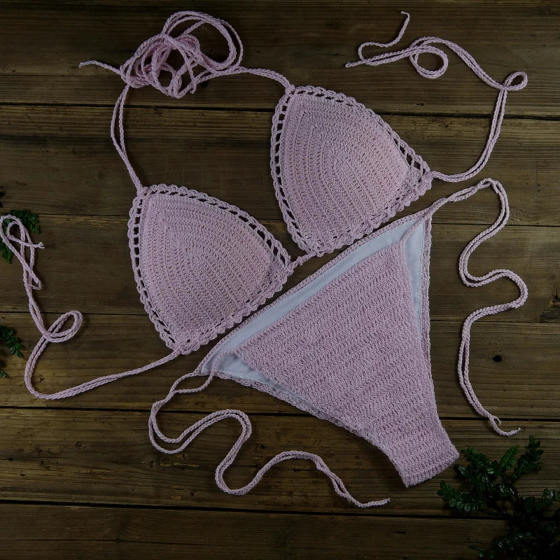 13 Color Women's Swimwear Push up Swimsuit Handmade Crochet Bikini Sets Lining Swim Trunks