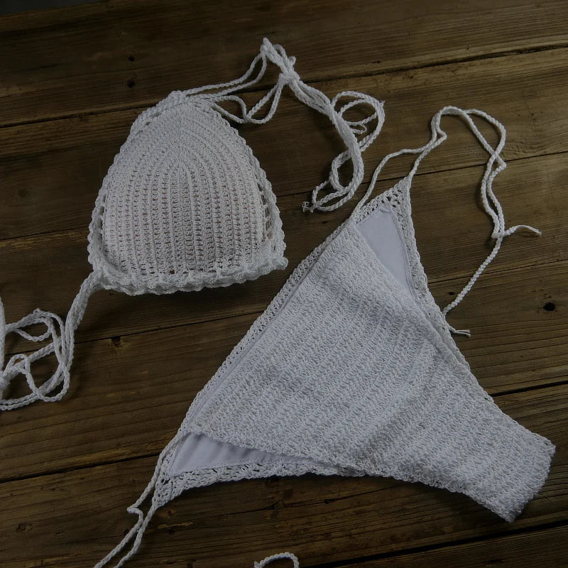 13 Color Women's Swimwear Push up Swimsuit Handmade Crochet Bikini Sets Lining Swim Trunks