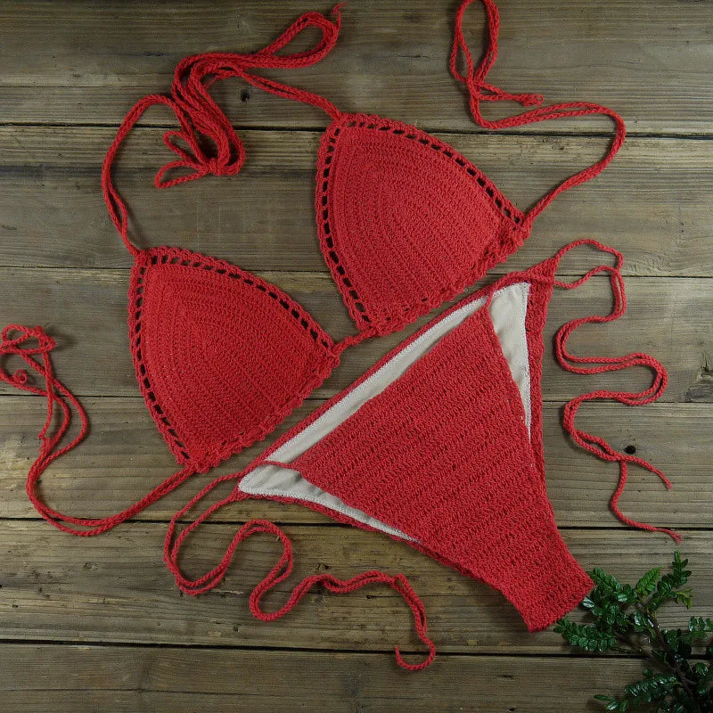 13 Color Women's Swimwear Push up Swimsuit Handmade Crochet Bikini Sets Lining Swim Trunks