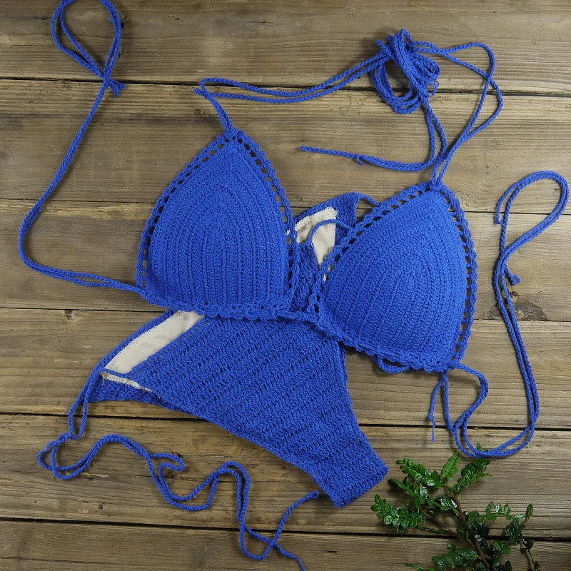 13 Color Women's Swimwear Push up Swimsuit Handmade Crochet Bikini Sets Lining Swim Trunks