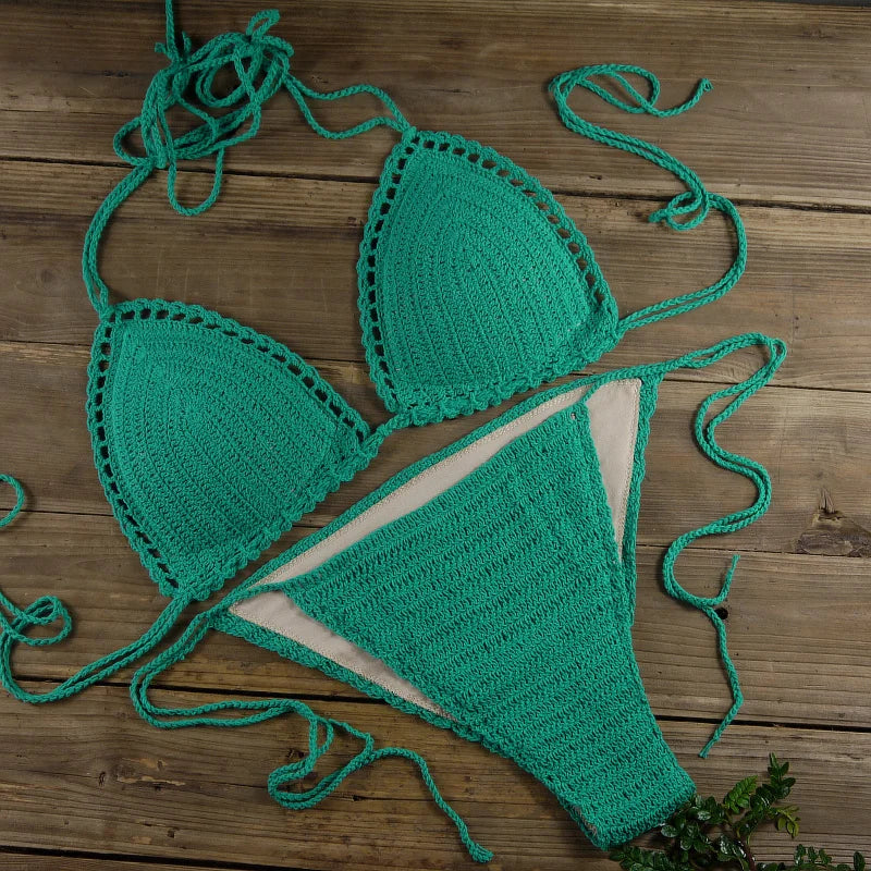 13 Color Women's Swimwear Push up Swimsuit Handmade Crochet Bikini Sets Lining Swim Trunks