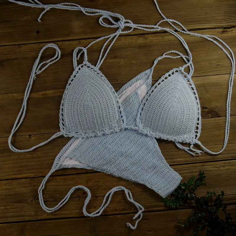 13 Color Women's Swimwear Push up Swimsuit Handmade Crochet Bikini Sets Lining Swim Trunks