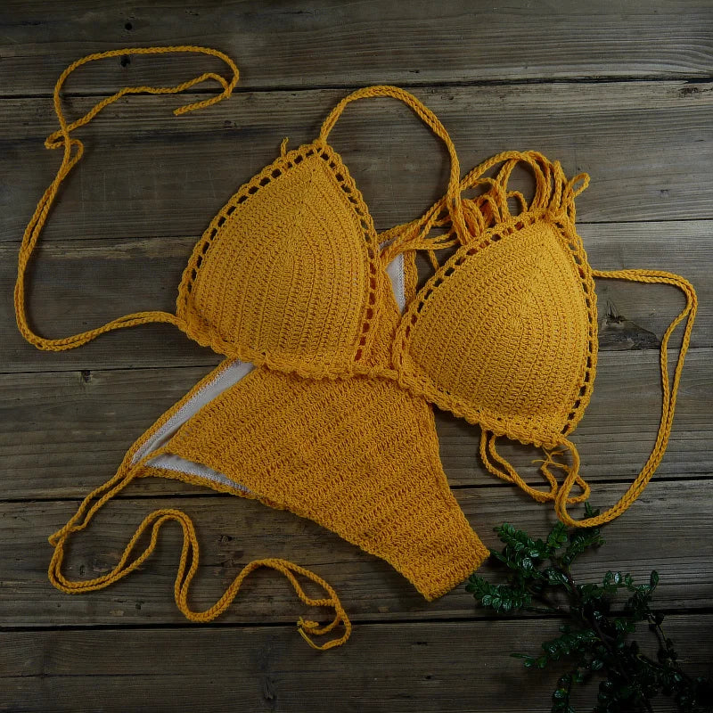 13 Color Women's Swimwear Push up Swimsuit Handmade Crochet Bikini Sets Lining Swim Trunks