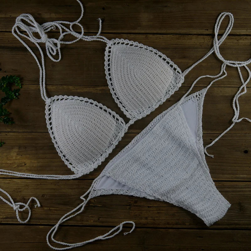 13 Color Women's Swimwear Push up Swimsuit Handmade Crochet Bikini Sets Lining Swim Trunks
