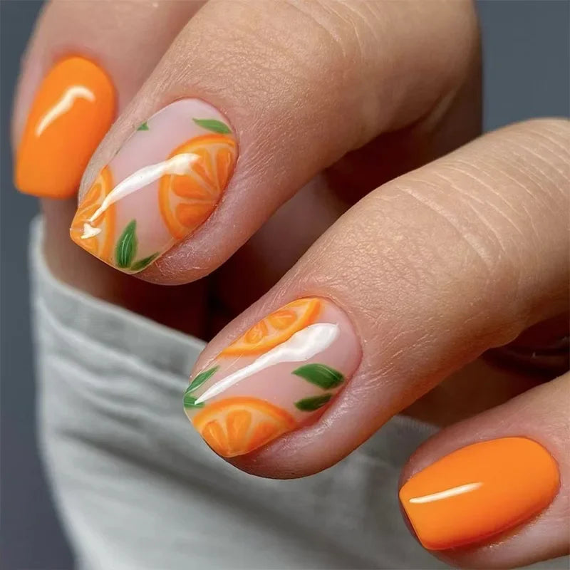 24pcs Short Square Press On Nails With Flower Design French Tip Fake Nails Spring Summer Full Cover False Nails For Women Girls