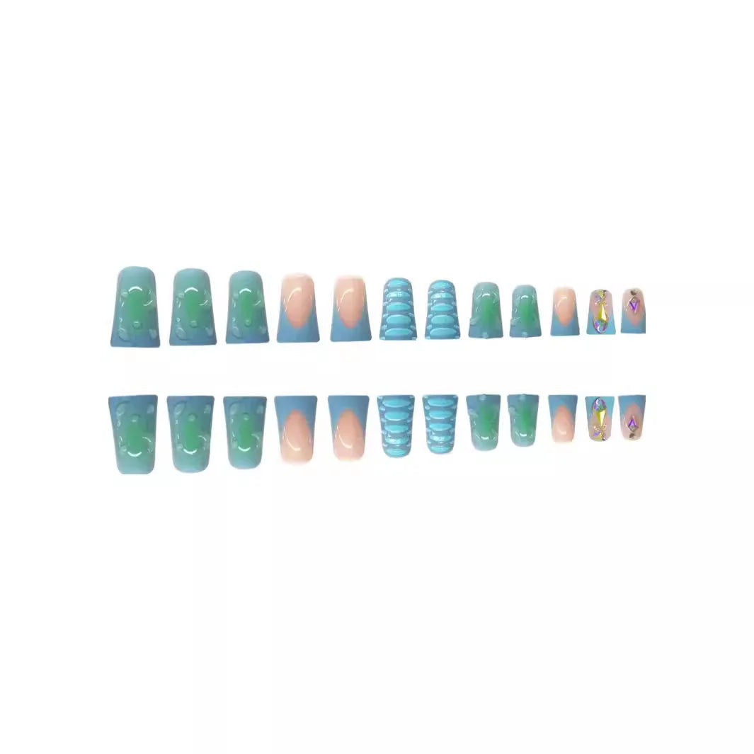 24pcs French Press on Nails Full Flower Design Sweet Korean Style False Nails Wearable European Duckbill Shaped Fake Nail Tips