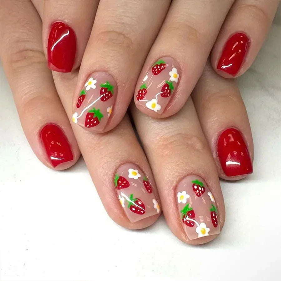 24pcs Short Square Press On Nails With Flower Design French Tip Fake Nails Spring Summer Full Cover False Nails For Women Girls