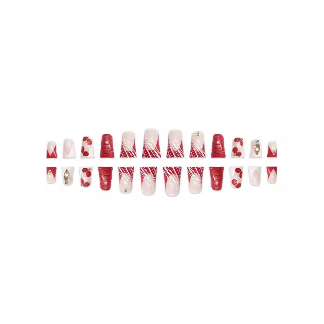 24pcs French Press on Nails Full Flower Design Sweet Korean Style False Nails Wearable European Duckbill Shaped Fake Nail Tips