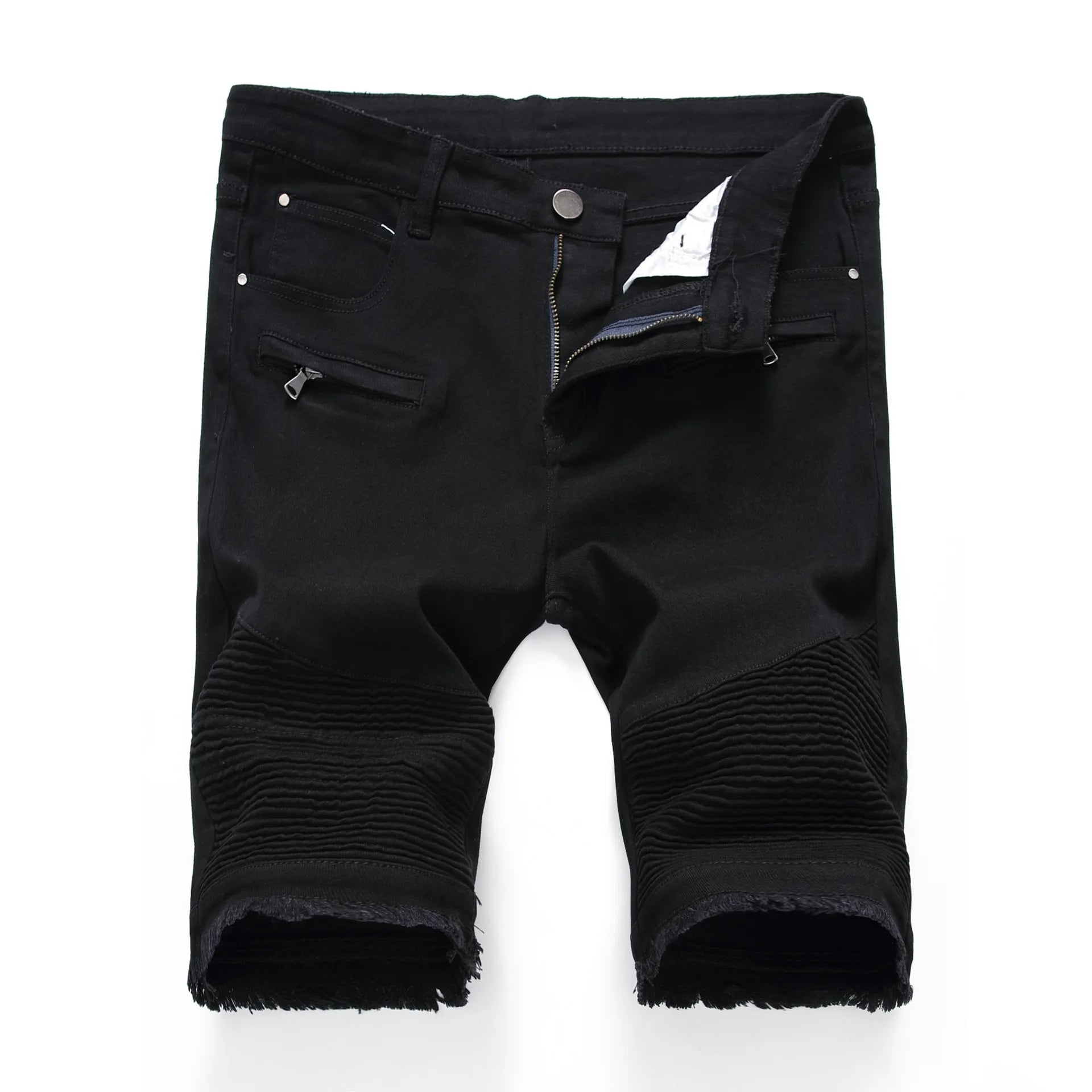 2025 Summer New Men's Jeans Shorts, Pleats and Holes Decorated Shorts, Men Blue White Black Blue Red Denim Shorts