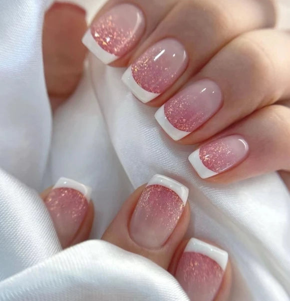 24pcs Short Square Press On Nails With Flower Design French Tip Fake Nails Spring Summer Full Cover False Nails For Women Girls