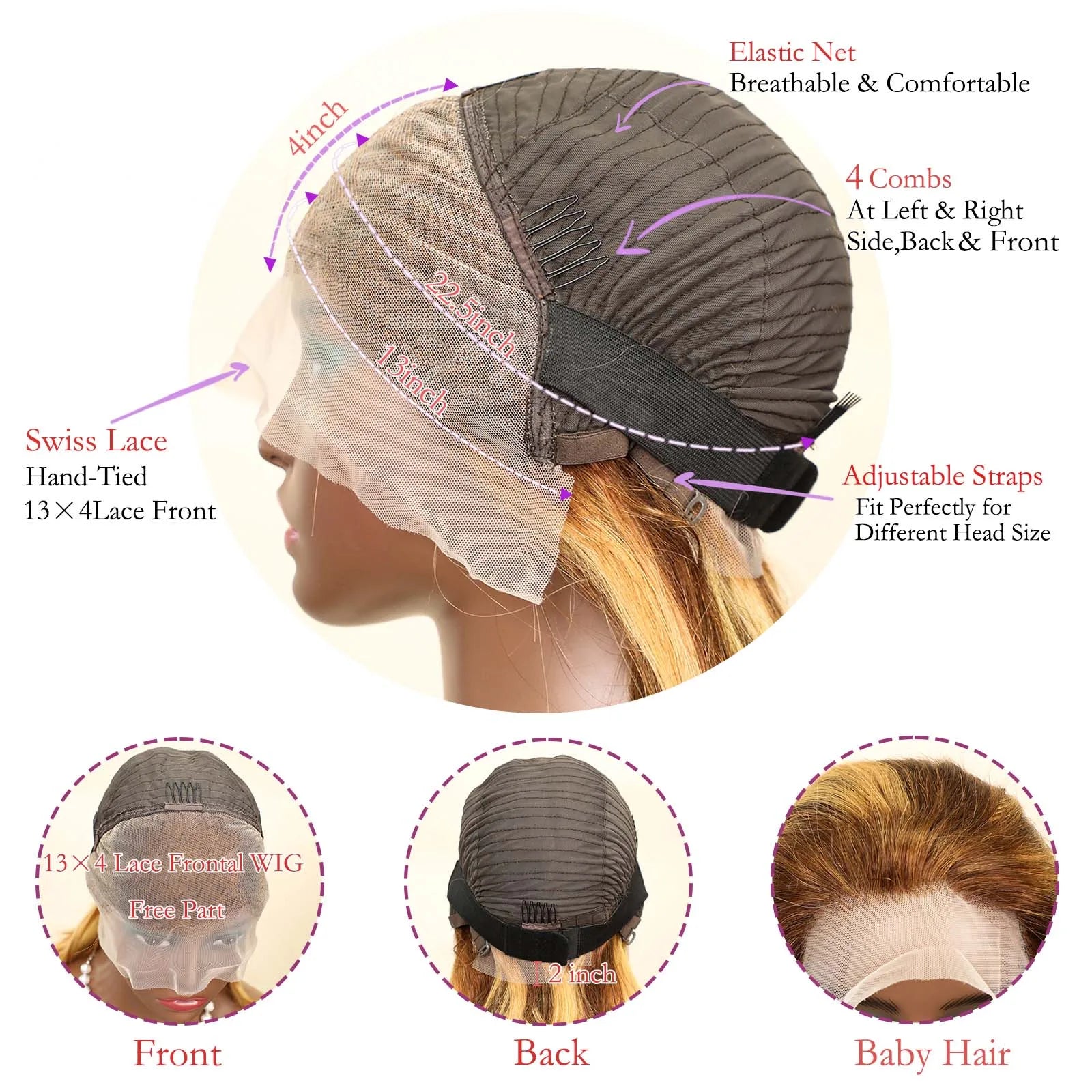 100% Human Hair 4/27 Brown Blonde 13x4 Straight Short Wig  200%Density Pre Plucked Transparent  Lace Human Hair Bob Wigs