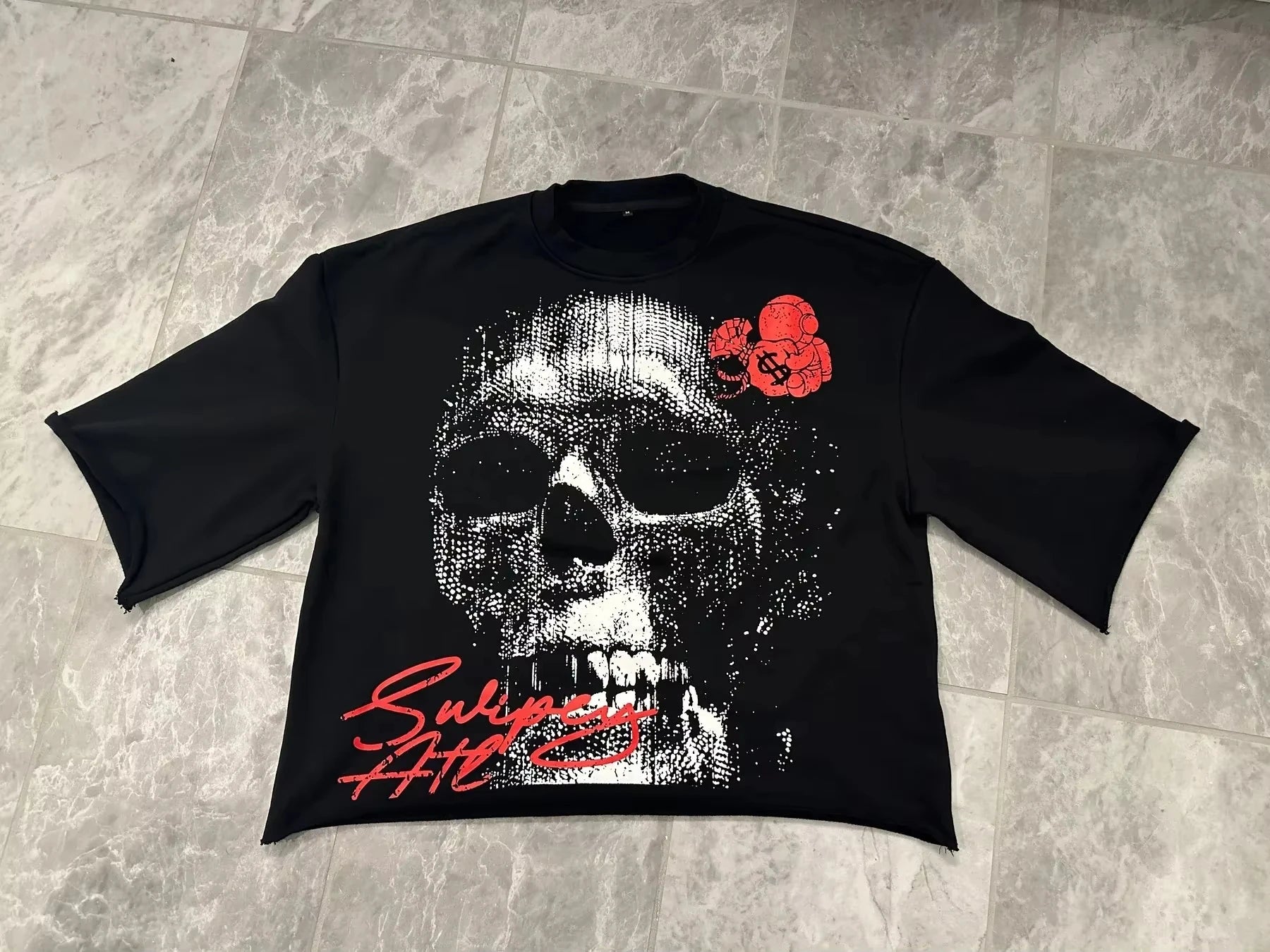 25 Summer Y2K Retro Gothic Skull Graphic Print T-shirt Men's Oversized Casual Cotton Short-sleeved T-shirt Street Top