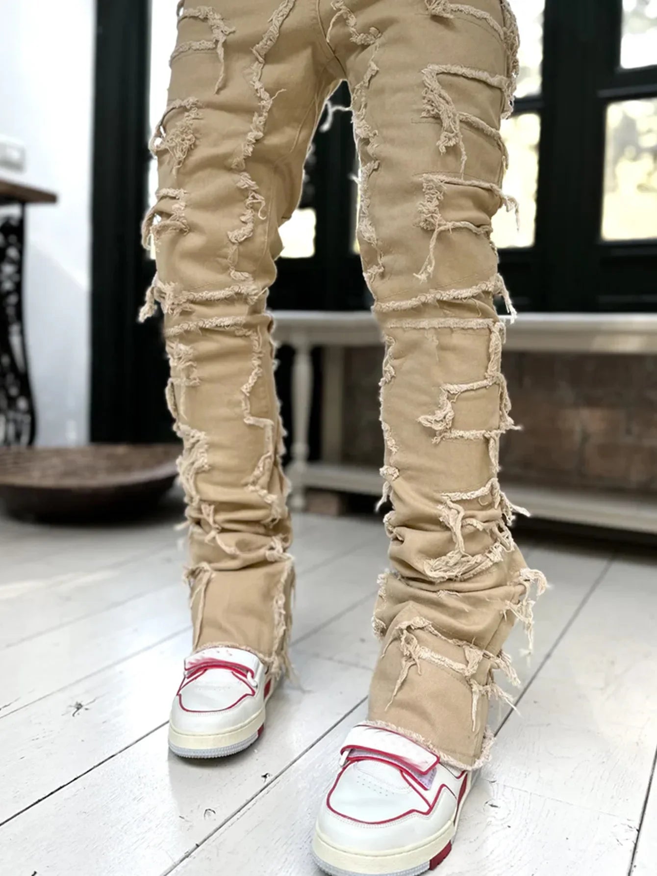 2025 Men Ripped Stacked Jeans Distressed Slim Fit Skinny Straight Leg Jeans Fashion Hip Hop Denim Pants Casual Streetwear