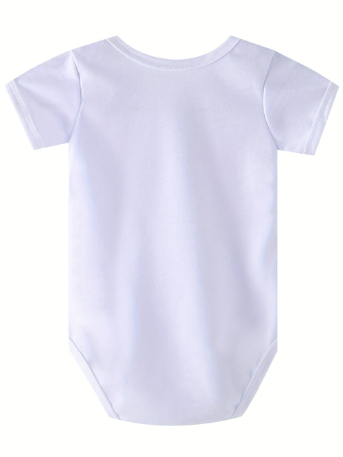 'I Love Mom & Dad' Printed Baby Bodysuit - Soft Polyester Short-Sleeve Romper for Newborns, Summer Casual Gift with Heart & Text Design, Casual Baby Wear|Affectionate Babywear|Easy Dressing Infantwear, Baby Clothes,